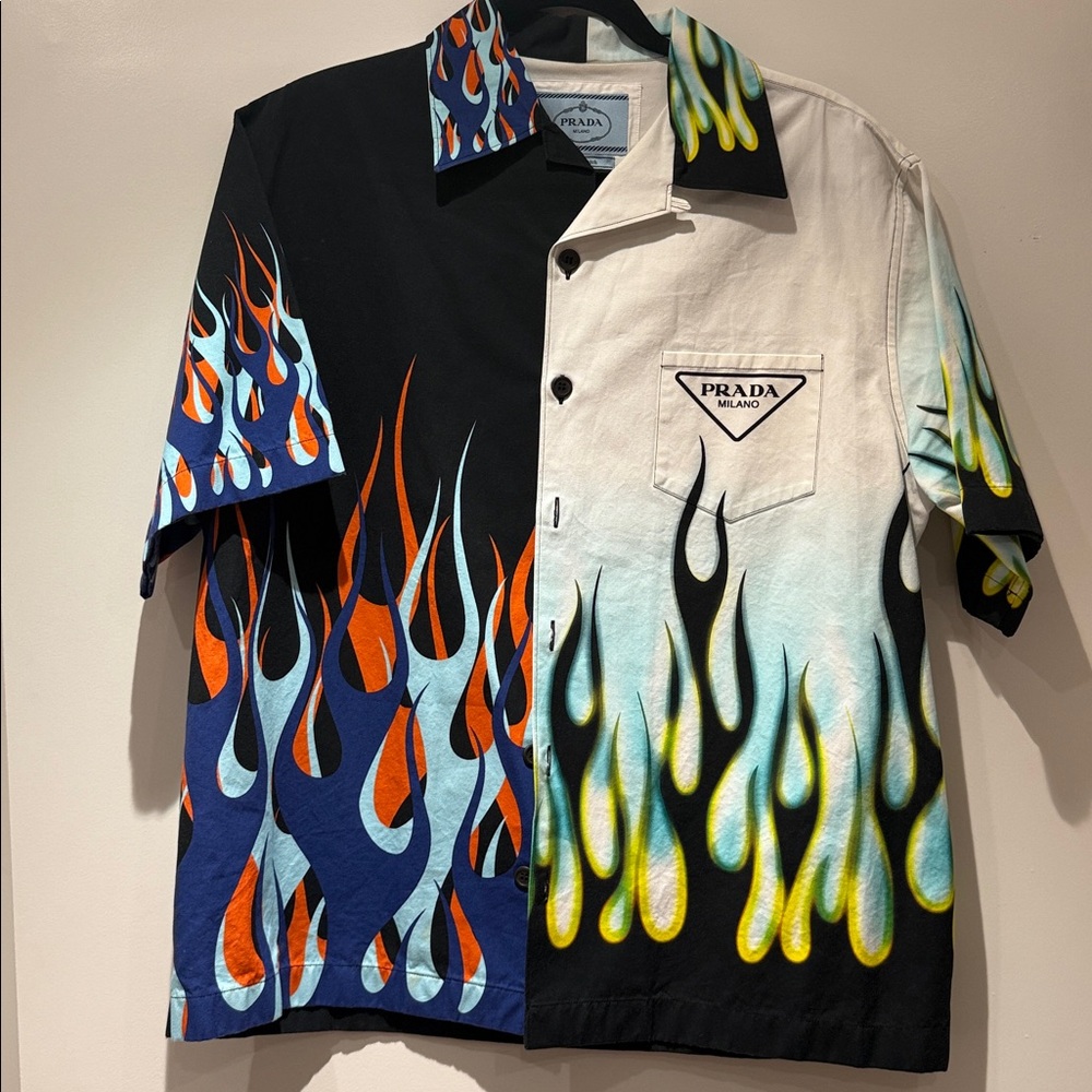 Prada Dual-Tone Flame Shirt in Black and White